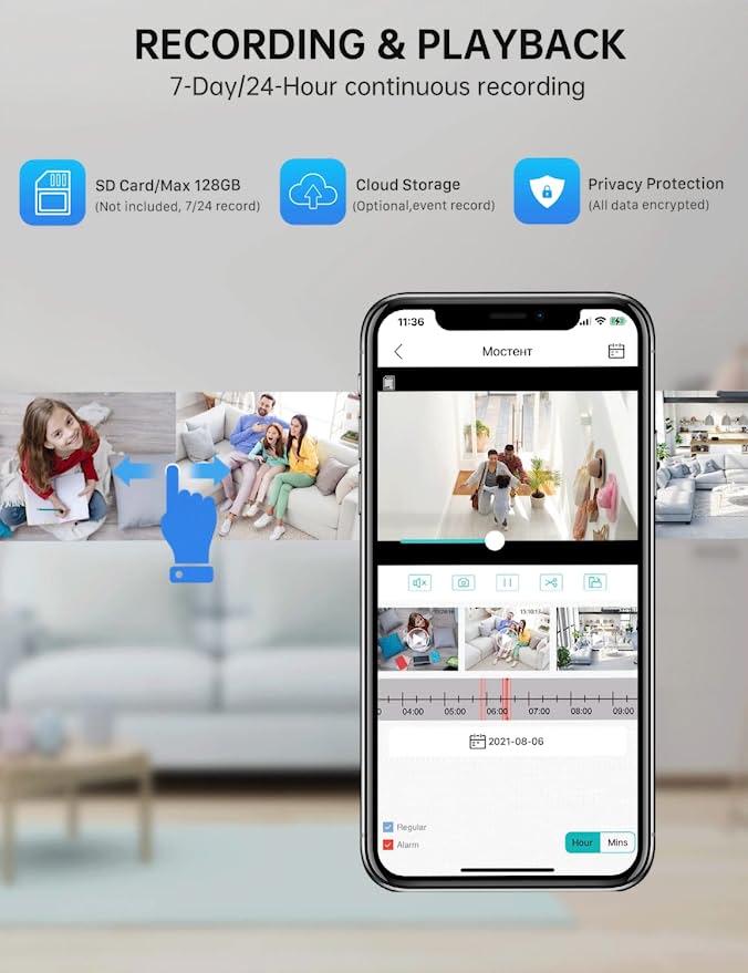 App-controlled smart light bulb security camera with 360° view, night vision, and motion tracking for smart home.