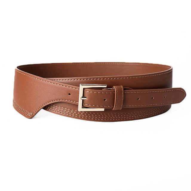Trendy red wide waist belt, adding a pop of color to women's fashion dresses & tunics.