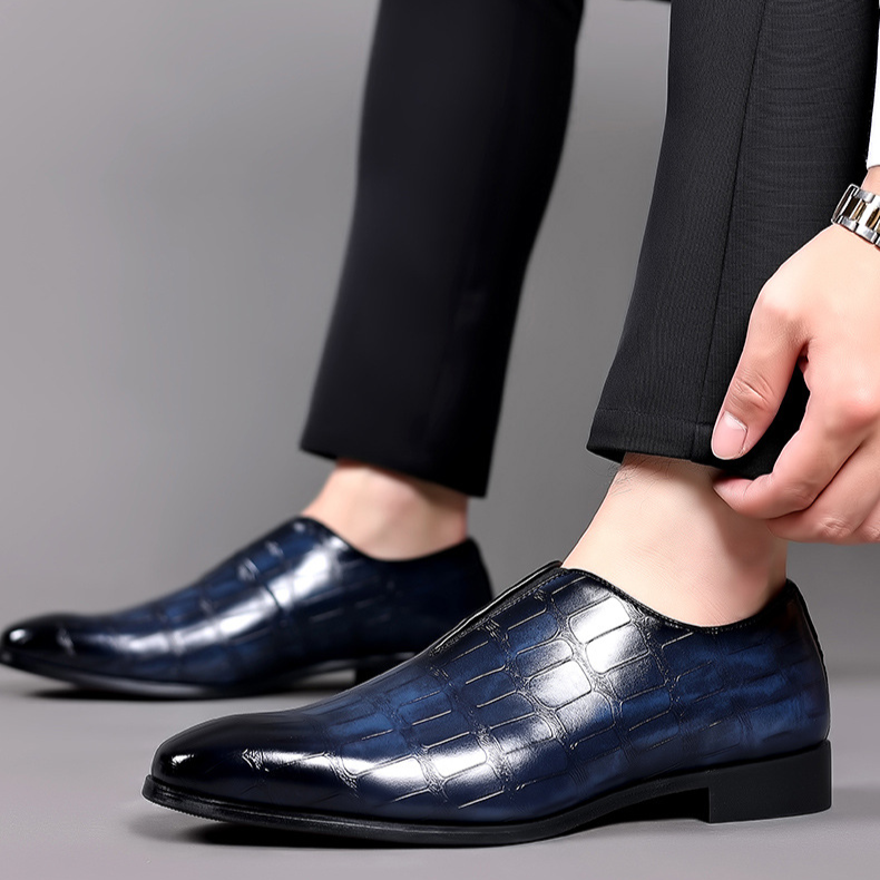 Men's brown croc-embossed loafers, a sophisticated and comfortable dress shoe option.