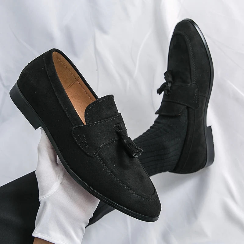 Stylish men's formal tassel loafers, perfect slip-on dress shoes to complete any sophisticated menswear ensemble.