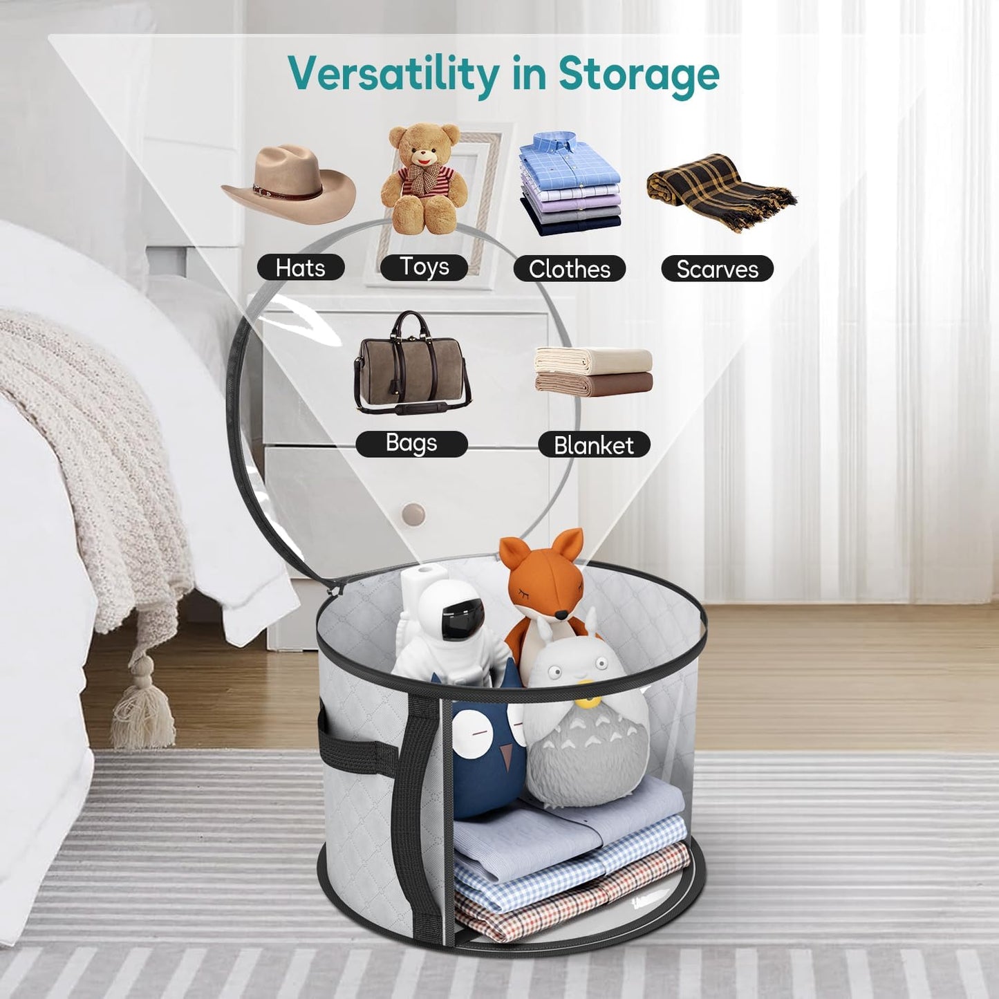 Portable wide-brim hat storage case. Dustproof clear organizer for home organization & travel accessory protection.