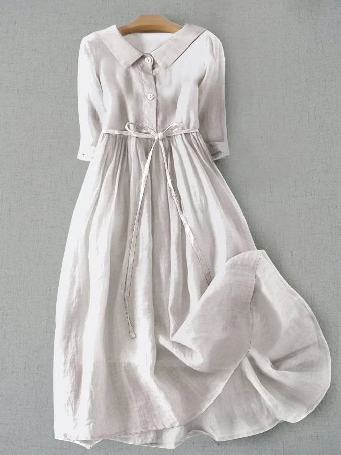 Chic white women's lace-up waist dress, a timeless and comfortable half-sleeve style for versatile wear.
