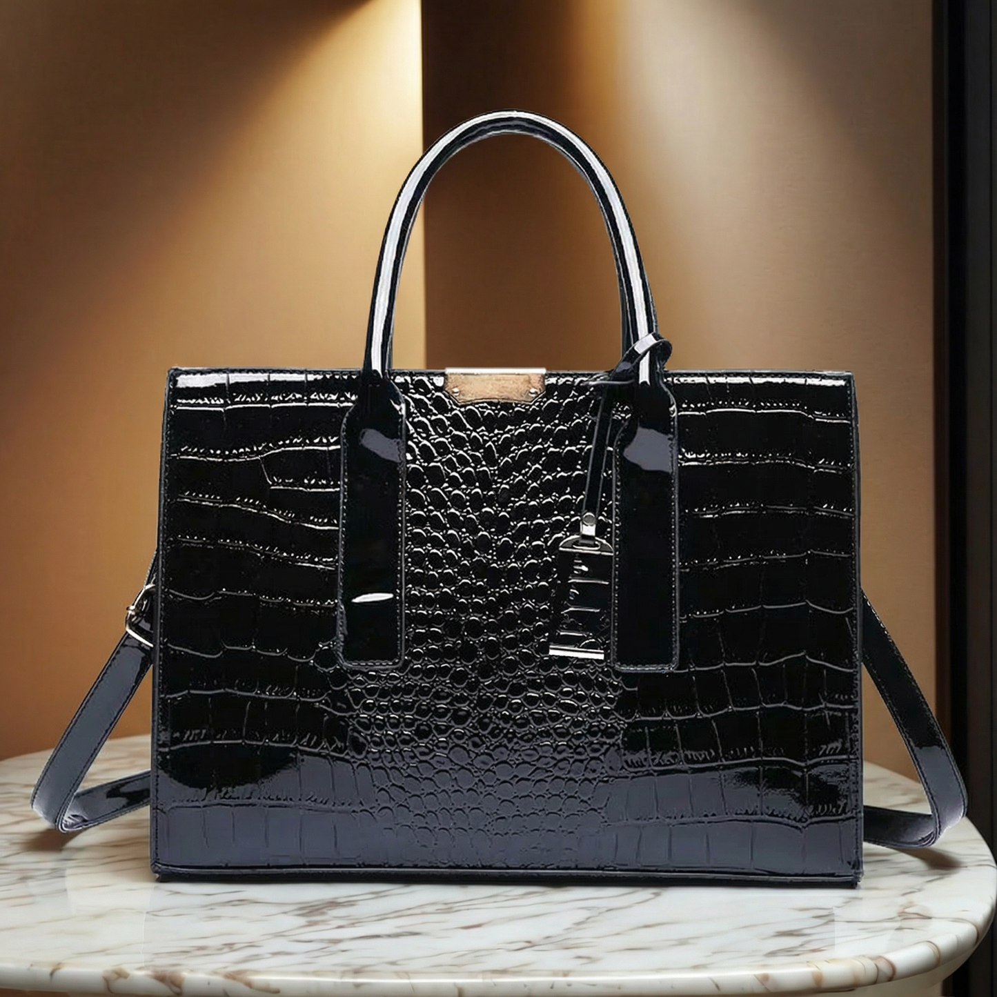 Stylish women's crocodile-pattern handbag, a sophisticated faux leather shoulder purse. Perfect elegant accessory.