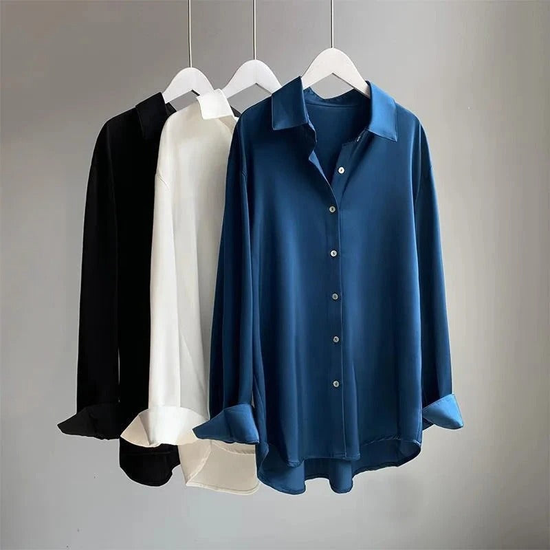 Women's elegant flowy blouse shirt, providing effortless style. Chic & comfortable long sleeve top for any occasion.