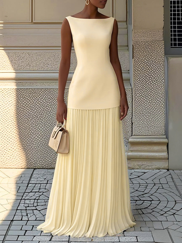 Flattering women's pleated maxi dress, sleeveless style. Elegant long dress for special events, parties & formal occasions.