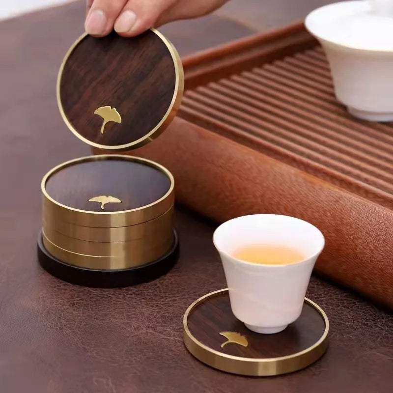 Artisan crafted ginkgo wood coaster set, a perfect blend of functionality and luxury home decor for kitchen & gifts.