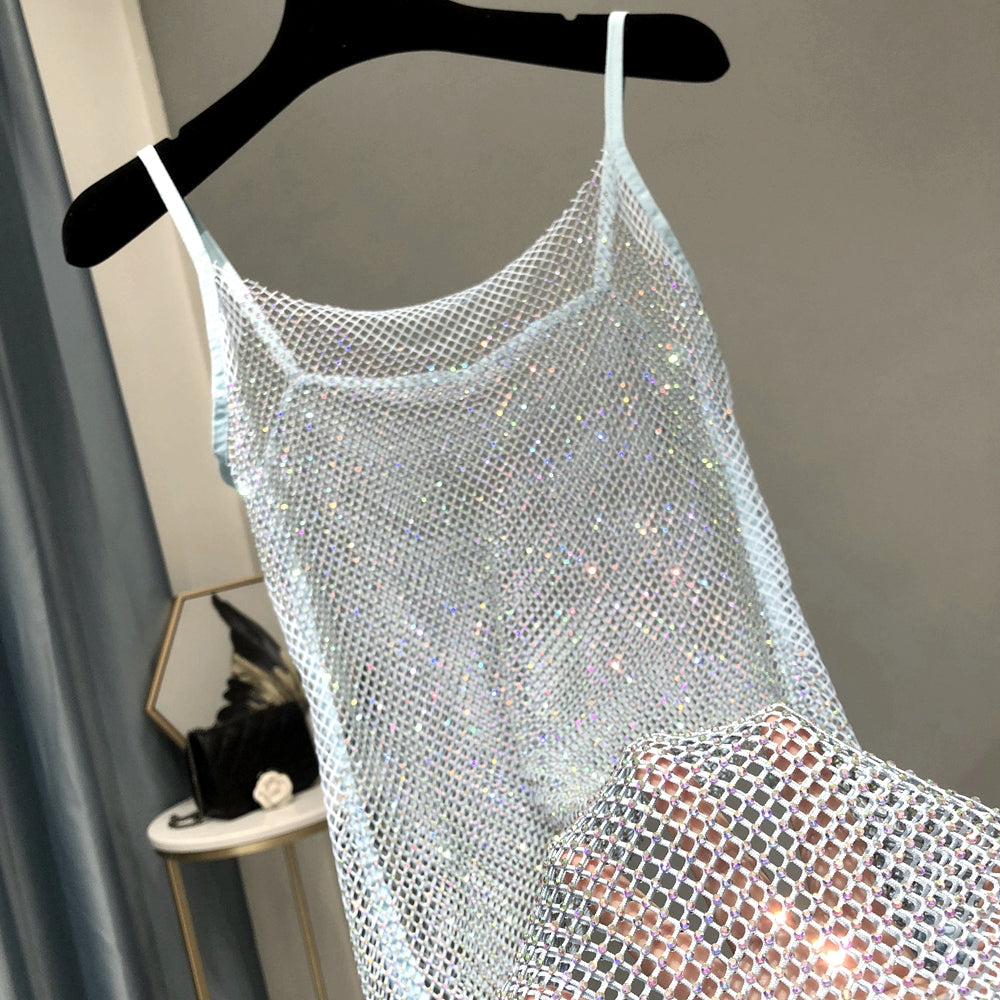 Women's glamorous mini dress, sparkling party wear for special occasions & fashion.