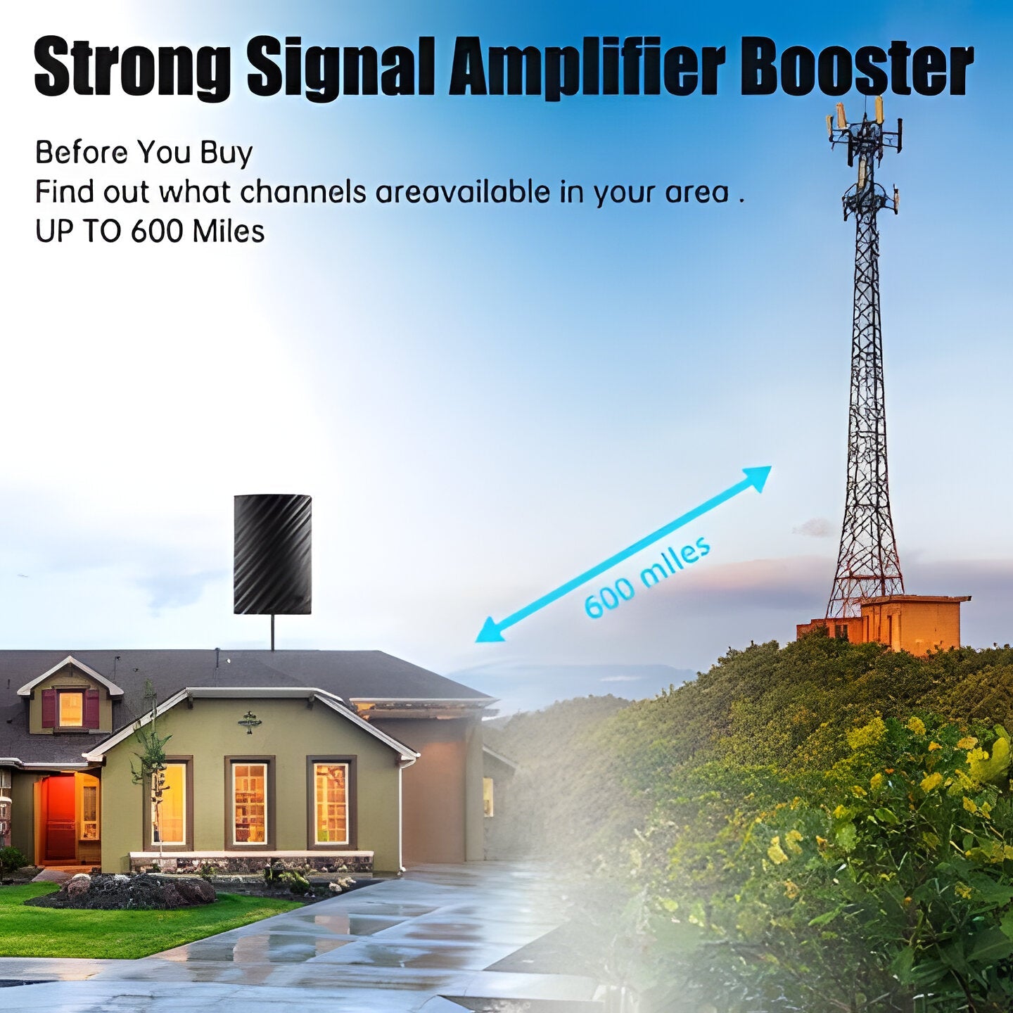 High-performance 600-mile range HDTV 4K digital antenna for indoor use. Experience free, crystal-clear TV.