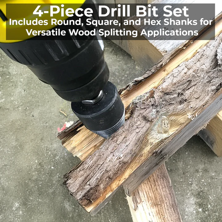 Heavy-duty carbon steel wood splitter drill bit for efficient firewood splitting, essential home improvement tool.