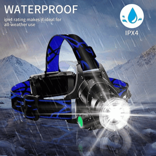 Unisex LED headlamp for outdoor enthusiasts, waterproof and long-lasting rechargeable battery