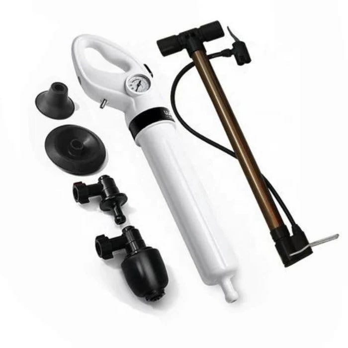 Powerful high-pressure drain clog remover tool for sinks, toilets, and floor drains.
