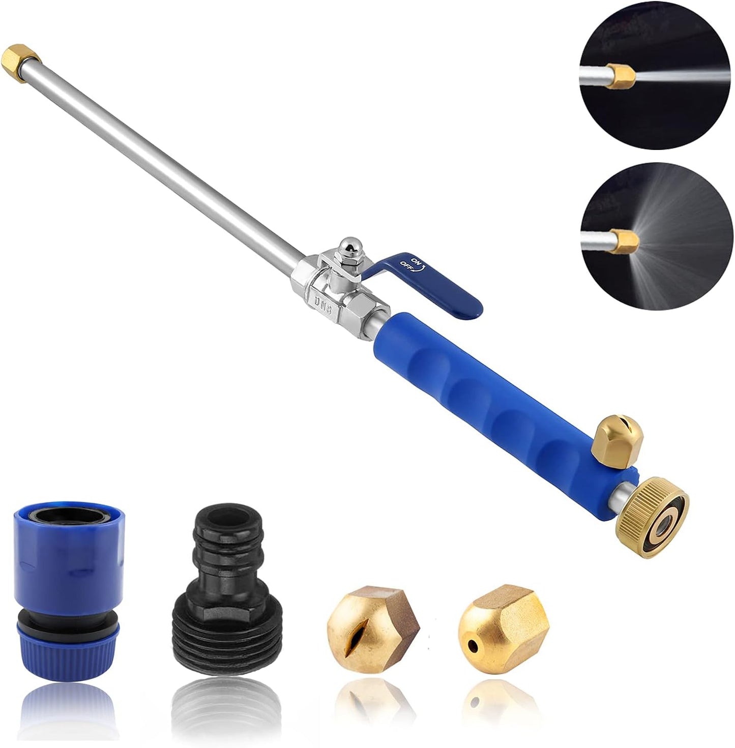High-pressure garden spray nozzle easily connects to your water hose for powerful outdoor cleaning.