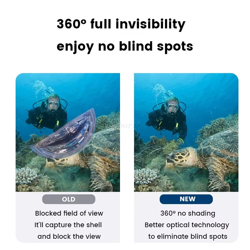 Insta360 X3 underwater housing, a waterproof invisible dive case for 360 camera deep diving up to 164ft.
