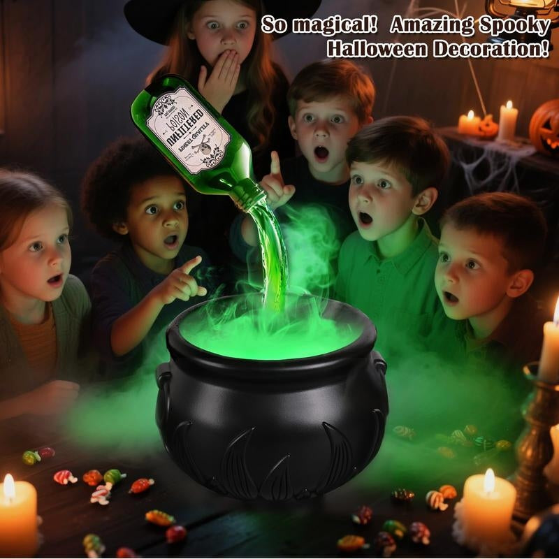 Enchanting LED Halloween cauldron with vibrant light and mysterious fog, perfect for festive party decor.
