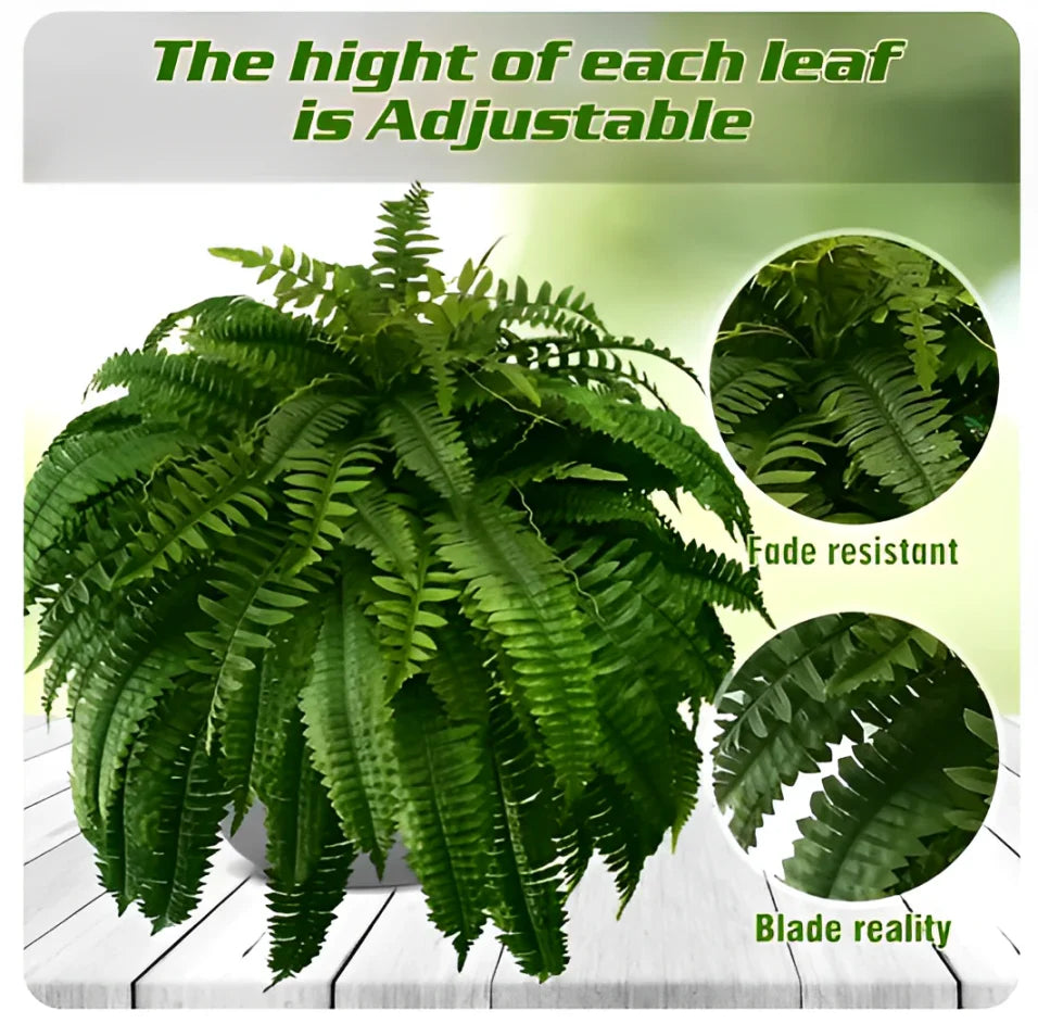 No-maintenance lifelike artificial Boston fern. UV resistant fake plant for outdoor, patio, & home decor.