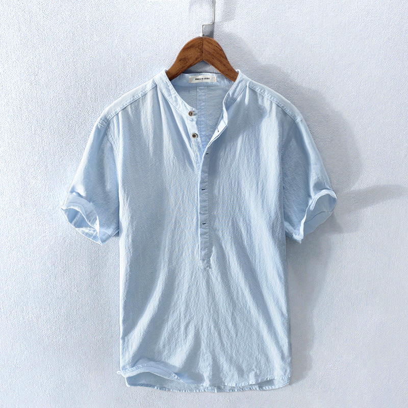 Stylish men's relaxed Amalfi Henley shirt, ideal for summer, casual events, or a cool beach look.