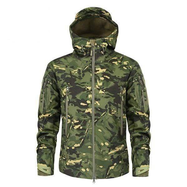 Camouflage fleece jacket for men, designed for outdoor adventures and camping