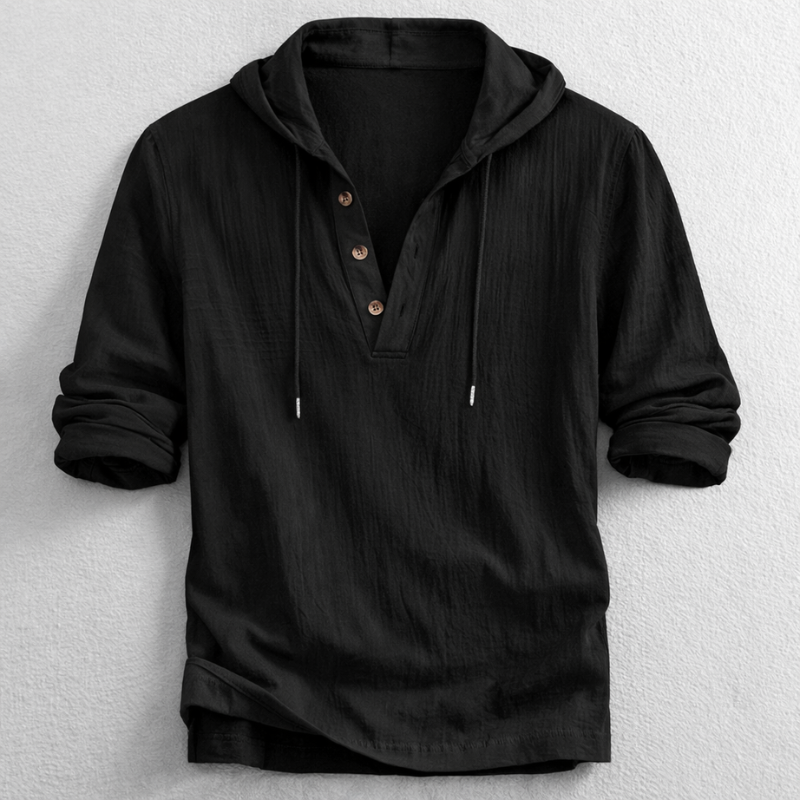 Versatile men's Carter relaxed fit hoodie shirt. Lightweight, long sleeve henley perfect for casual comfort.