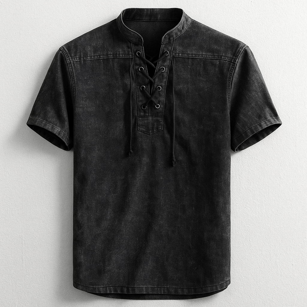 Versatile men's long sleeve henley shirt, a classic casual lace-up top designed for comfortable everyday wear.
