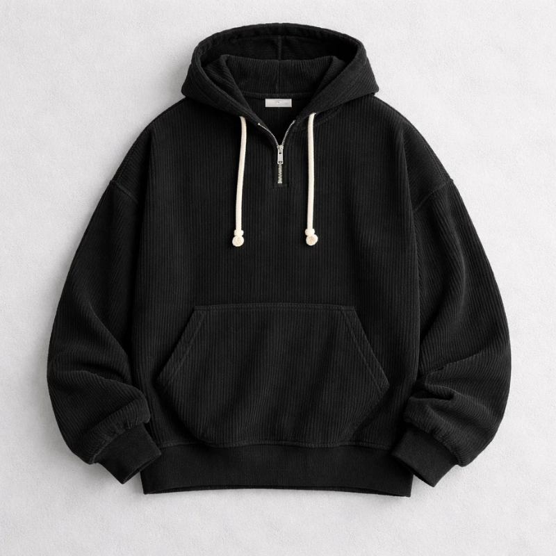 Stylish men's casual quarter-zip hoodie, a comfortable and warm pullover for relaxed everyday wear.