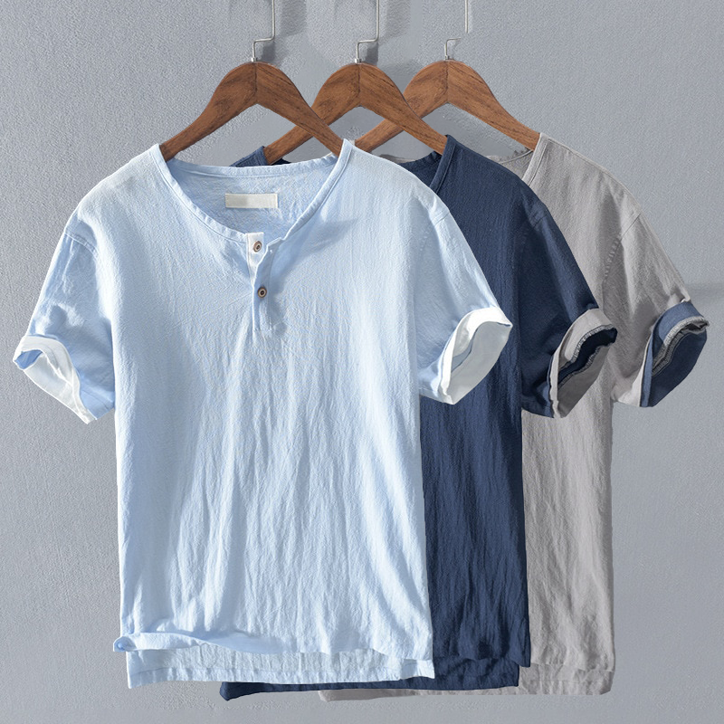 Stylish men's henley shirt for summer casual wear. Relaxed fit, lightweight & comfortable for everyday fashion.