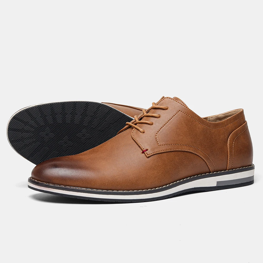 Elegant black leather men's derby dress shoes with comfortable design, perfect for professional & formal business attire.