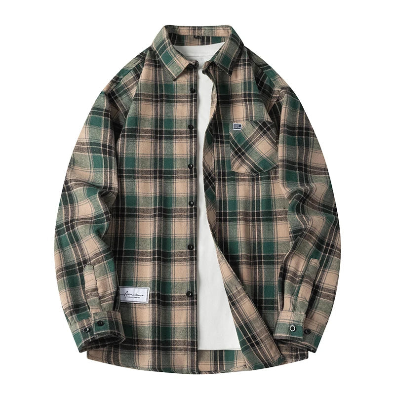 Premium men's black & white plaid flannel shirt, classic button-down for versatile casual style.