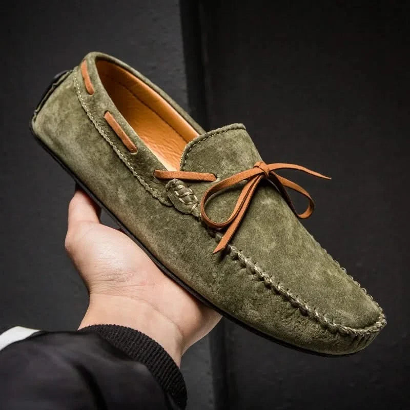 Green men's casual slip-on loafers, offering effortless comfort for versatile daily use.