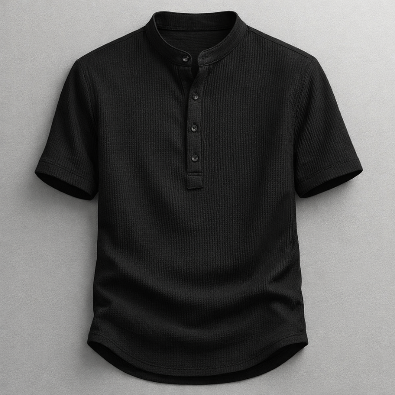 Stylish men's henley shirt with a long sleeve design, offering everyday comfort and versatile smart casual appeal.