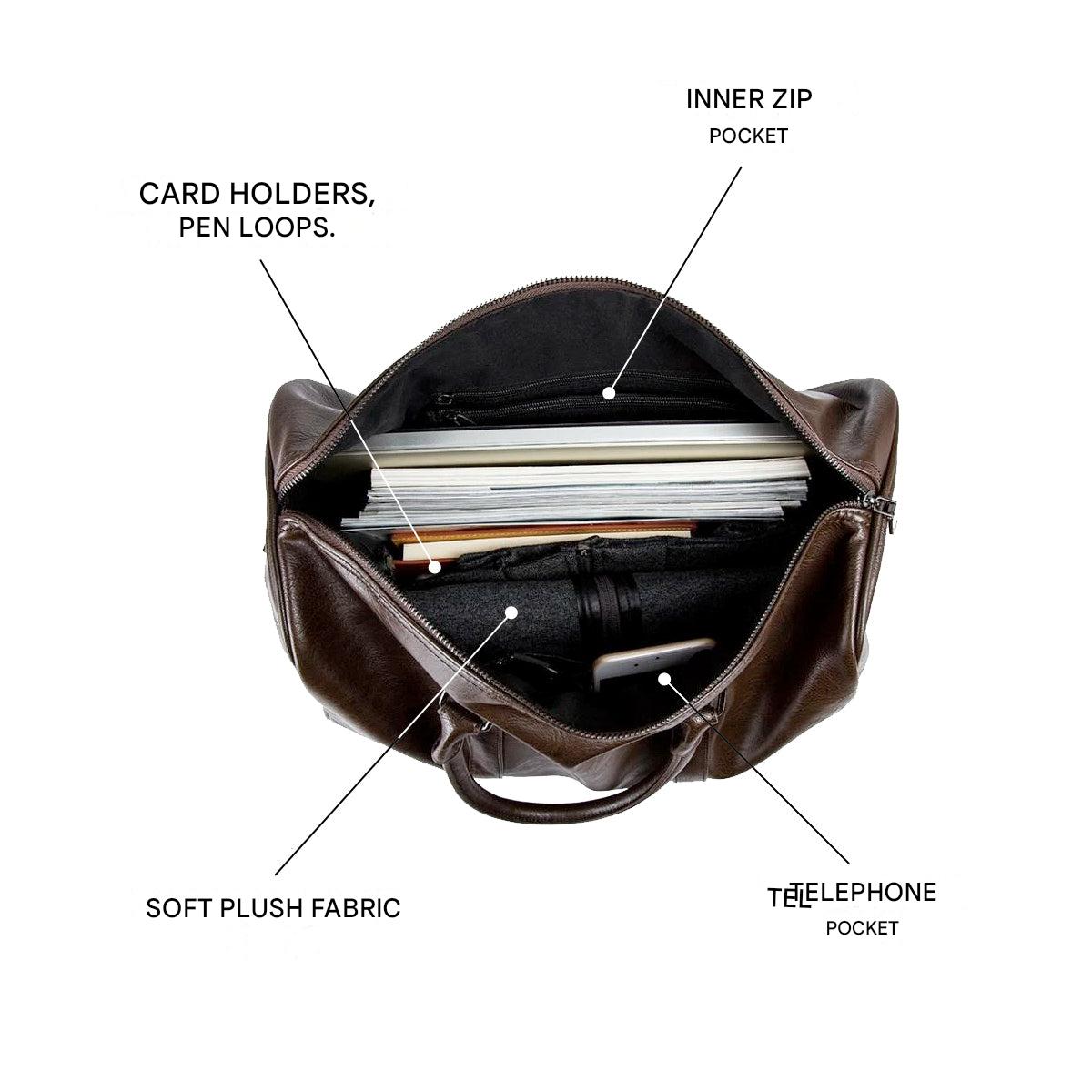 Versatile men's leather duffel bag, perfect lightweight carry-on or weekend luggage.