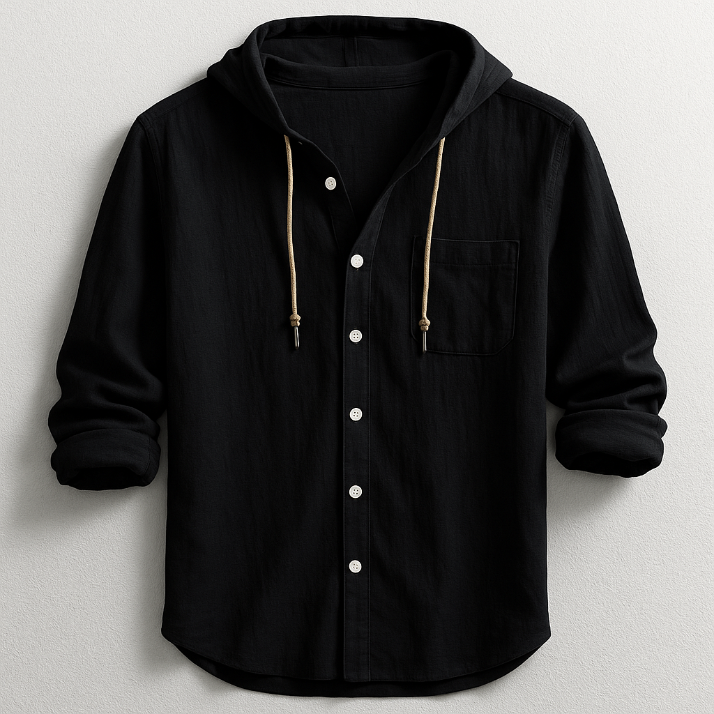 Casual men's lightweight hoodie shirt with drawstring, breathable and relaxed fit for spring & summer.