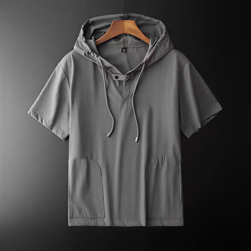 Men's summer hooded shirt, lightweight casual apparel for everyday wear & streetwear looks.