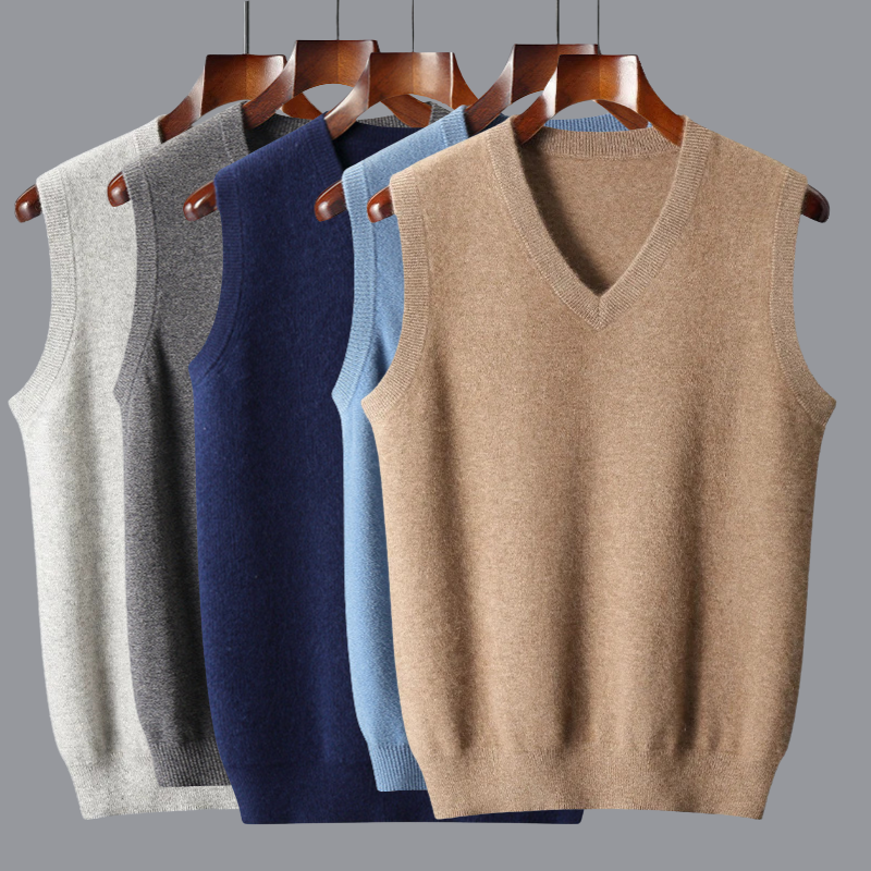 Luxurious men's cashmere vest, soft, tailored fit. Ideal elegant layering men's apparel.
