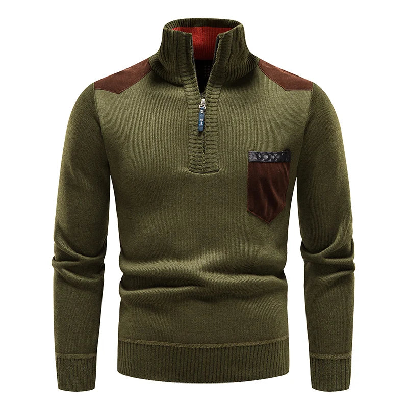 Men's half-zip sweater featuring subtle stylish accents, a modern essential for fall fashion.