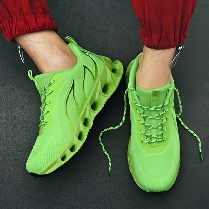 Top view of men's breathable orthopedic athletic shoes with wide toe box, ideal for running and walking comfort.