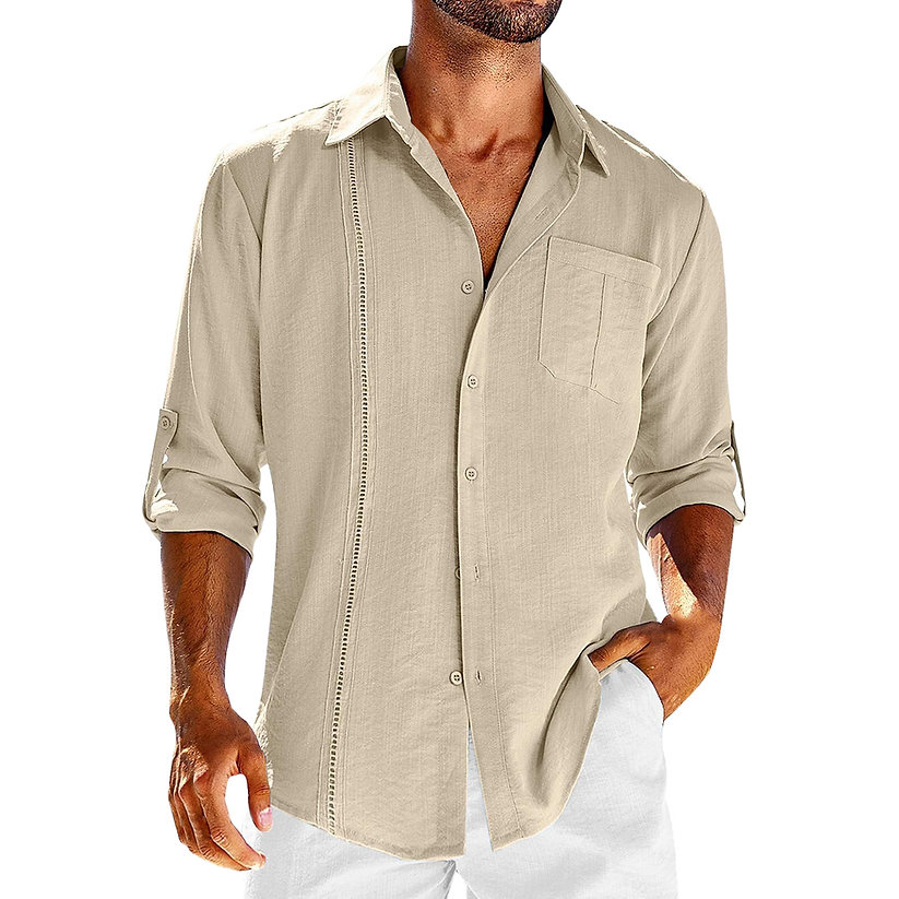 Men's relaxed fit casual shirt, button-down short sleeve design for summer, beach, and vacation outfits.