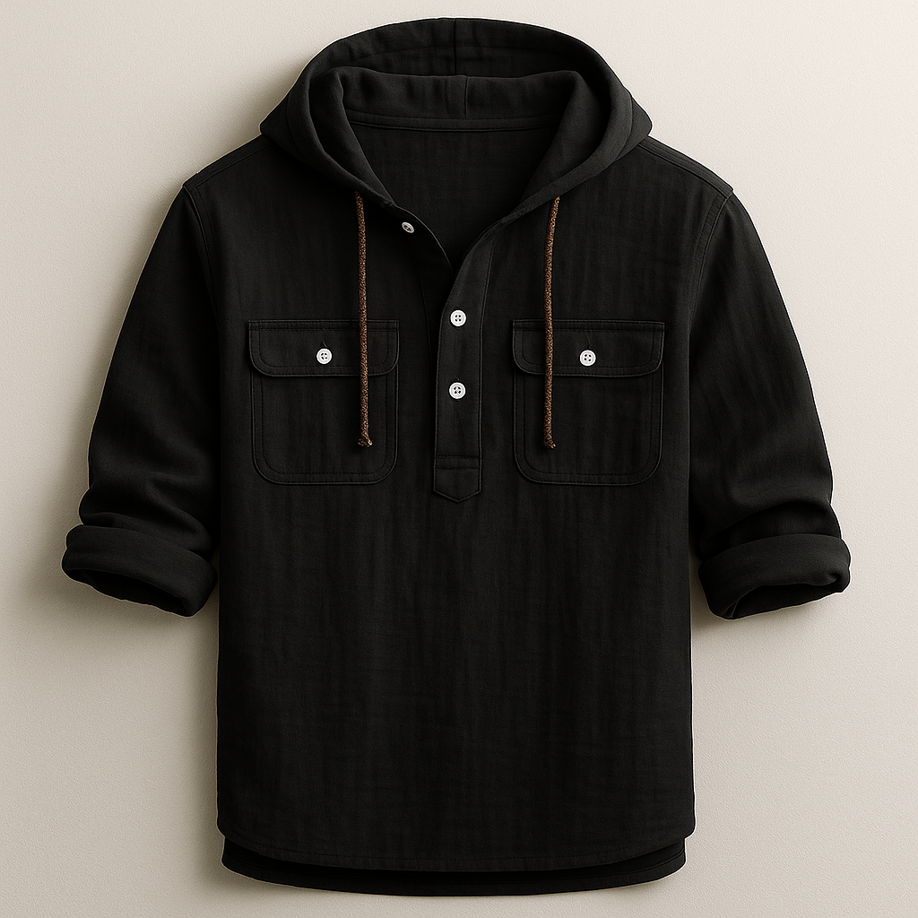 Modern men's relaxed fit hoodie shirt, offering everyday comfort and a casual, versatile look.