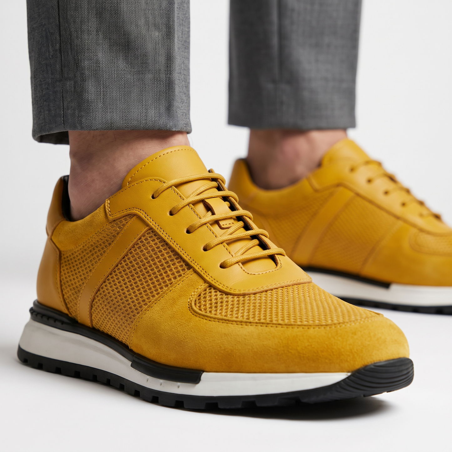 Men's Spencer leather mesh platform sneaker: comfort, style, and breathable design for casual wear.