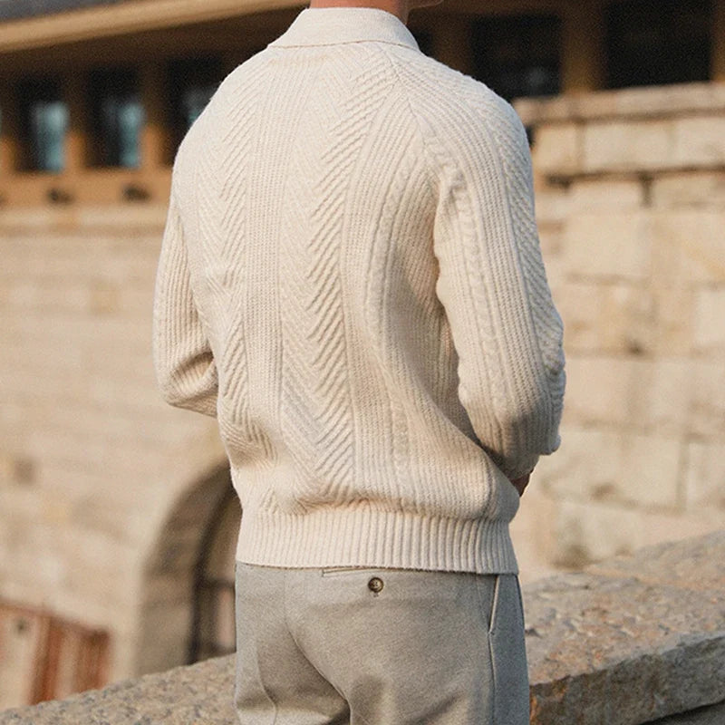 Comfortable & stylish men's long-sleeve polo shirt. Ideal fall clothing for an elevated autumn casual look.