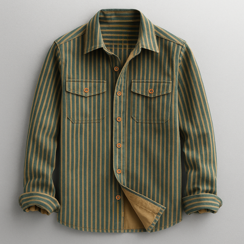 Full product shot of men's long sleeve tailored fit stretch shirt. Ideal dress or casual wear, ultimate comfort.