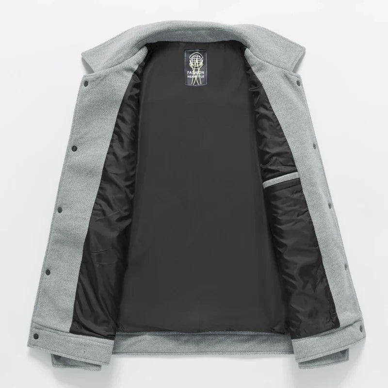 Contemporary men's urban jacket, designed for modern everyday style & comfort. Versatile spring/fall outerwear, lightweight.