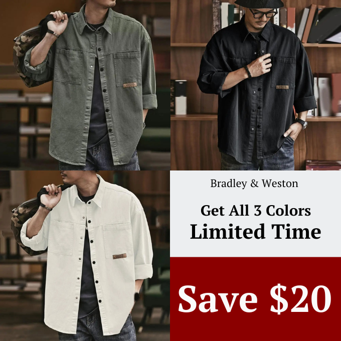 Stylish men's long sleeve vintage button-up shirt, cotton blend, exuding a classic retro casual vibe.