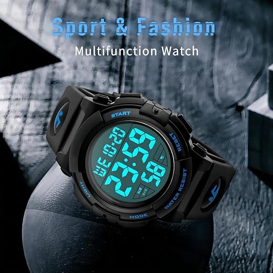 Functional men's waterproof digital sport watch with LED display, a versatile and durable athletic accessory.