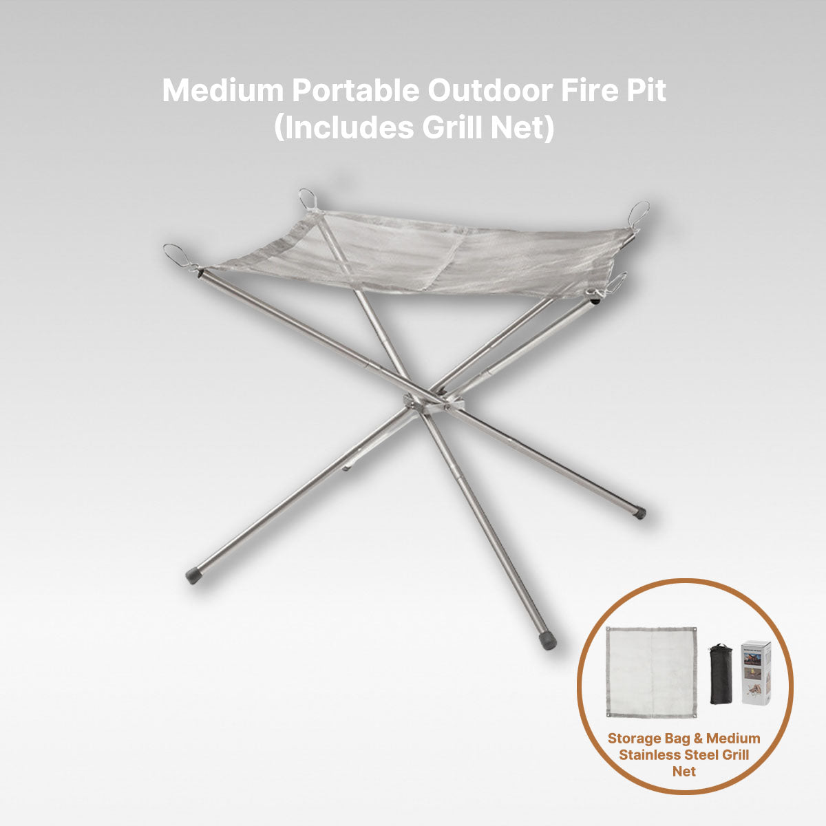 Durable stainless steel portable fire pit, designed for easy transport and outdoor grilling.