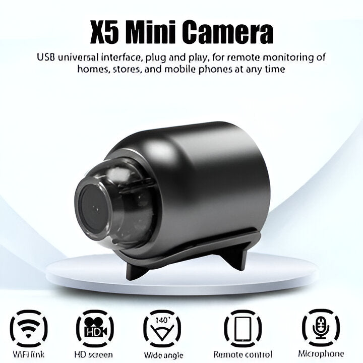 Advanced small WiFi camera featuring HD, night vision & motion detection for security.