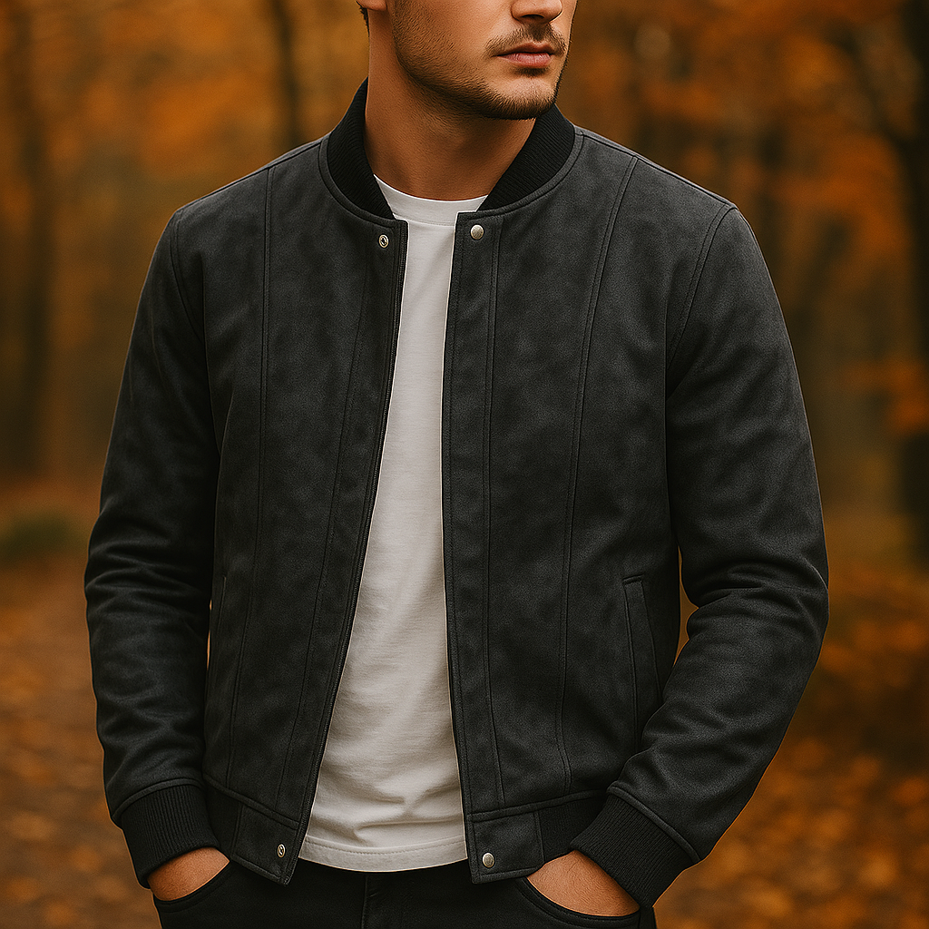 Stylish men's coffee brown bomber jacket, a must-have for winter fashion & casual looks.
