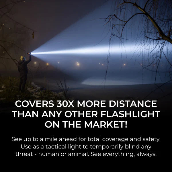 Versatile LED tactical flashlight with rechargeable battery, providing super bright light for outdoor activities.