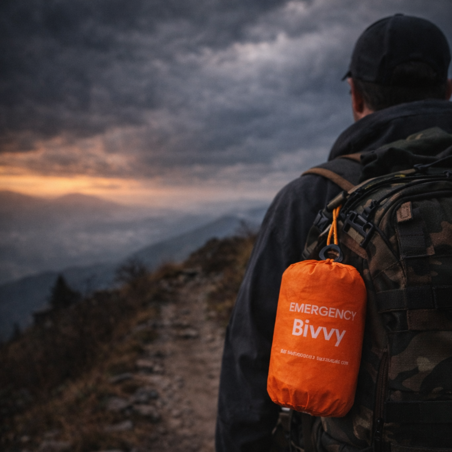 Thermal bivy emergency sleeping bag laid flat, displaying full dimensions for outdoor preparedness.