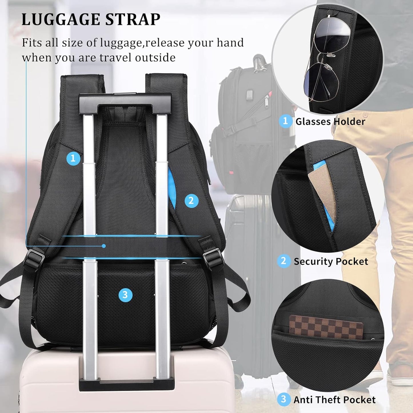 Unisex large capacity 50L laptop backpack, featuring USB port & water-resistant fabric for any adventure.