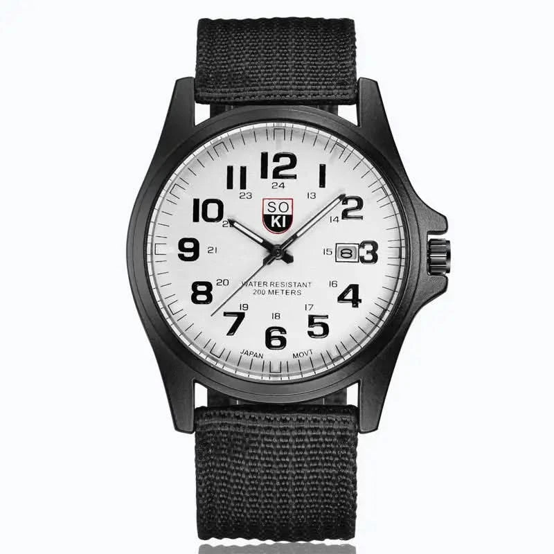 Front view of the rugged sport watch, showcasing strong buttons and durable bezel for active use.